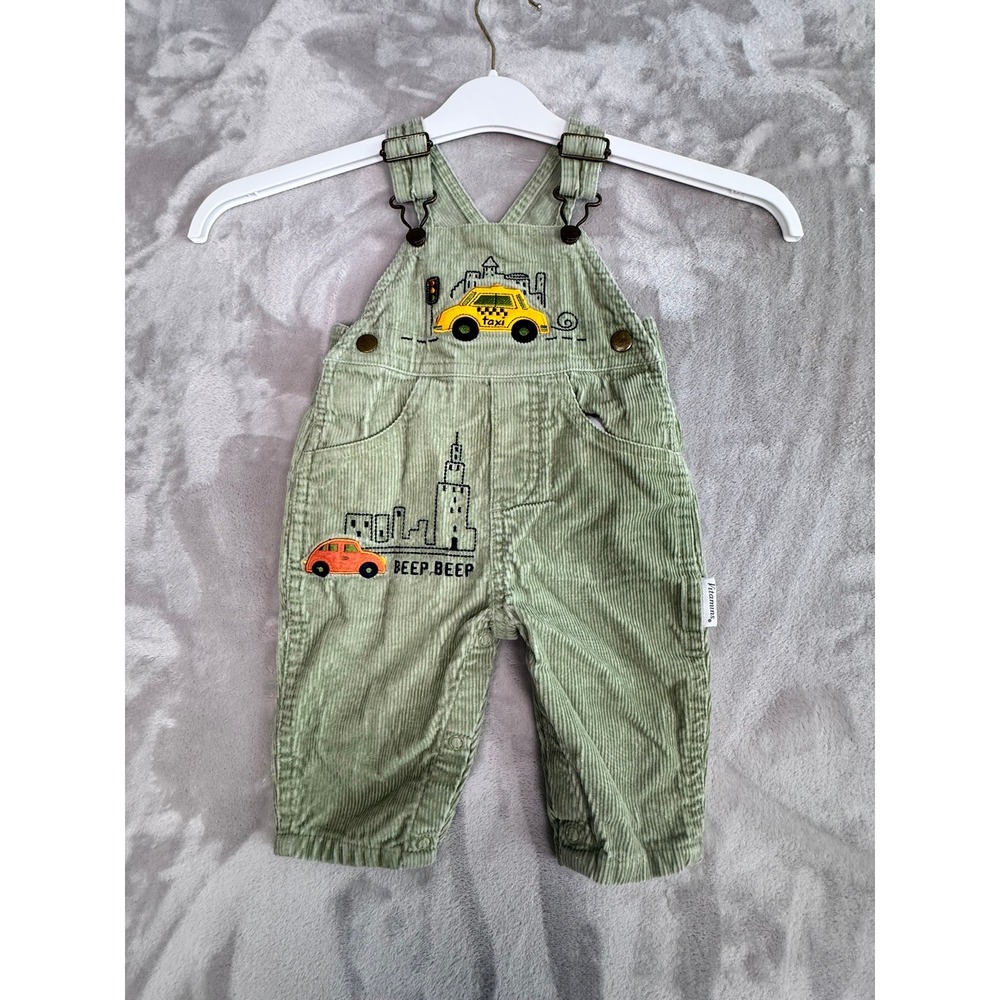 Vitamins Kids‎ Baby Corduroy Overalls Taxi City Scene BEEP BEEP Green 3/6 Months